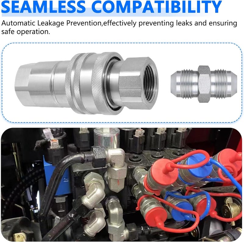 Cplbrb 1/4" Ag ISO 7241-A Hydraulic Quick Connect Tractor Couplers with Dust Caps,Poppet Pioneer Style,Hydraulic Quick Coupler 1/4" NPT Thread & Body-1 Sets - Image 4